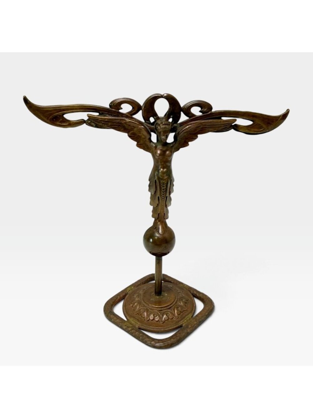 J BLIN PARIS Earring Stand Art Nouveau Jewelry Display Brown Metal Goddess Angel
